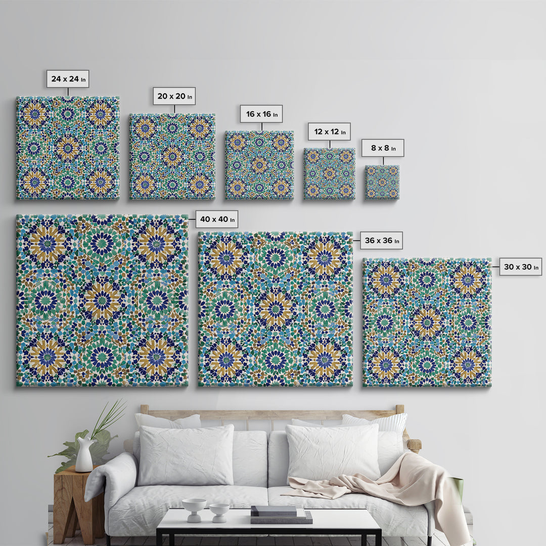 Moroccan Mosaic Tile Pattern Wall Art, Islamic Geometric Print, Teal Blue Wall Decor, Mediterranean Morocco Home Decor Gift