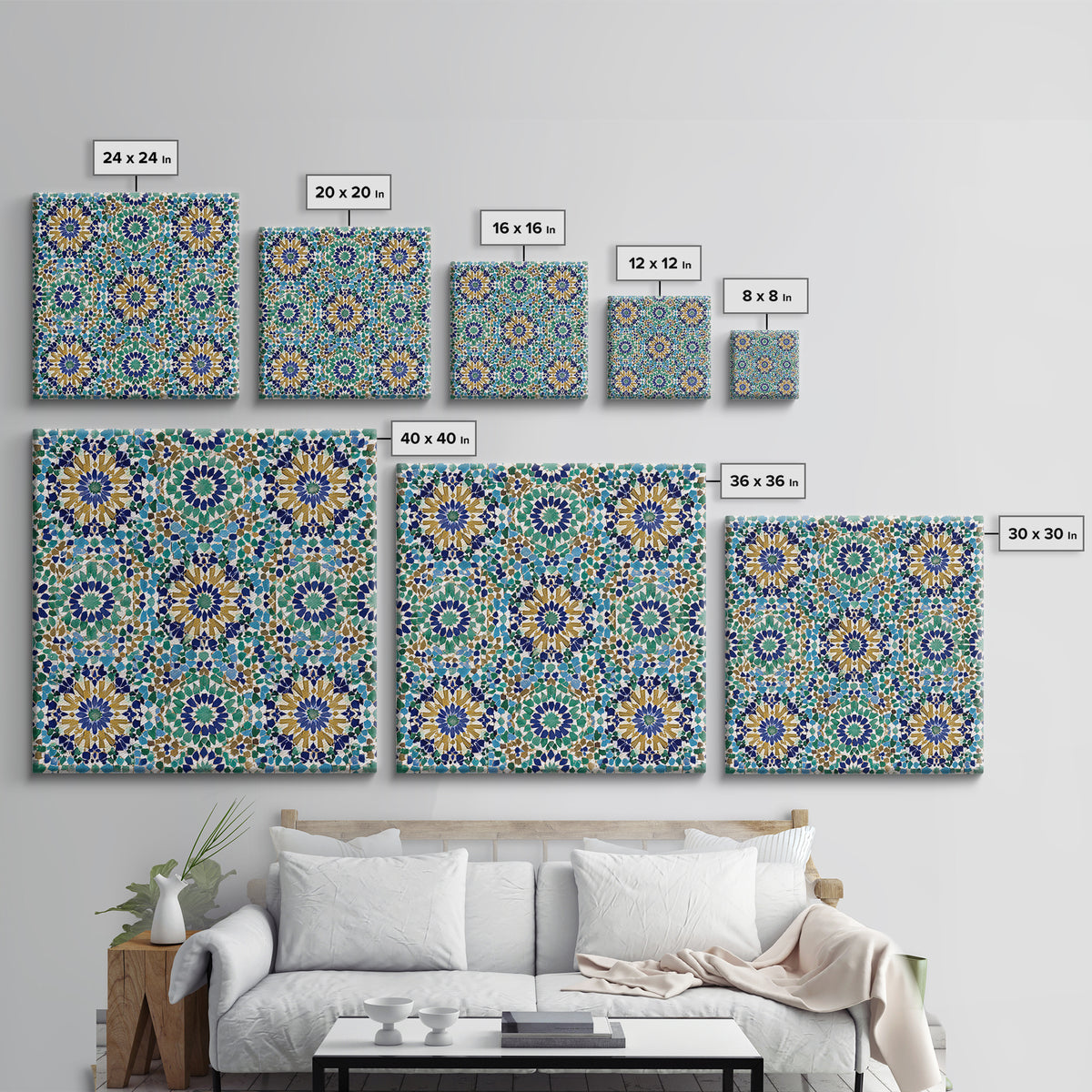 Moroccan Mosaic Tile Pattern Wall Art, Islamic Geometric Print, Teal Blue Wall Decor, Mediterranean Morocco Home Decor Gift