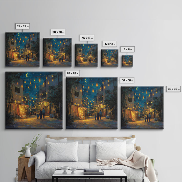 Moonlit Lantern Bazaar Wall Art, Middle Eastern Night Market Print, Ramadan Decor, Travel Poster, Warm Boho Home Decor Gift