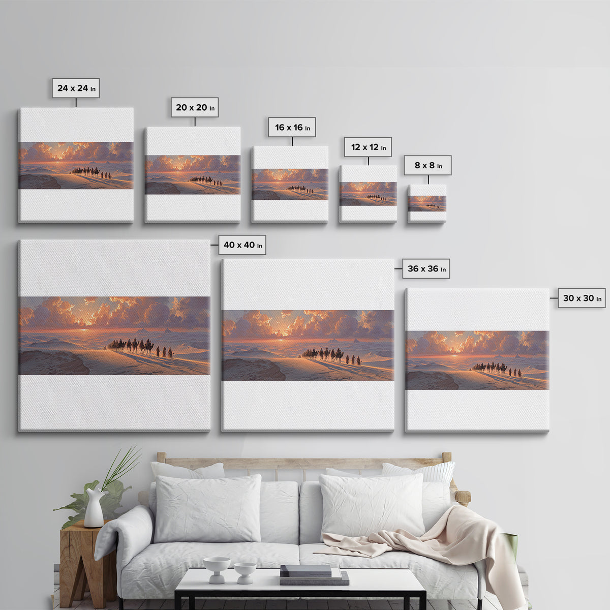 Sunset Desert Caravan Canvas Print, Panoramic Landscape Wall Art, Southwestern Decor, Long Horizontal Art, Travel Gift Idea