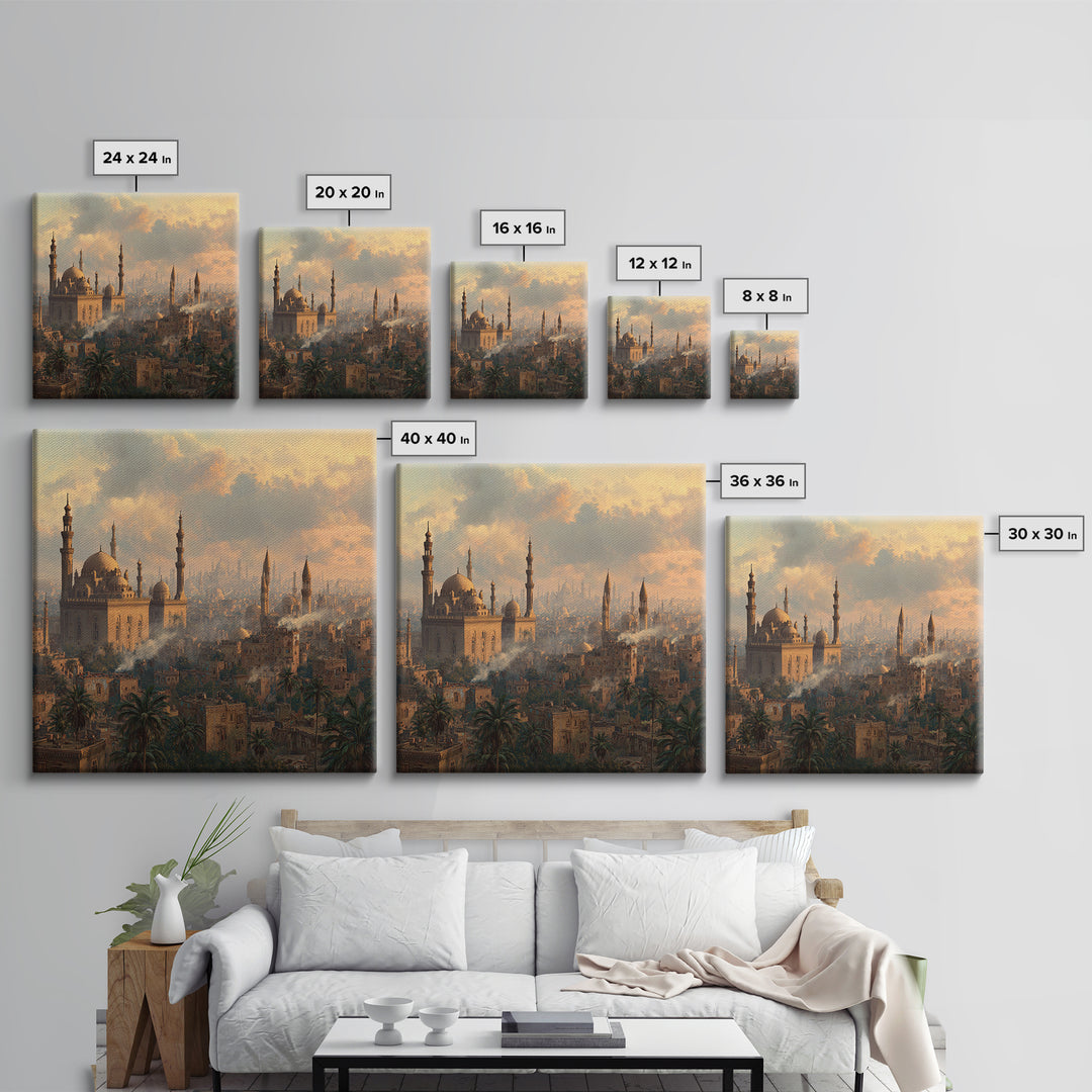 Cairo Mosque Skyline At Golden Hour Canvas Print, Islamic Wall Art, Middle Eastern Decor, Spiritual Cityscape Poster, Travel Art