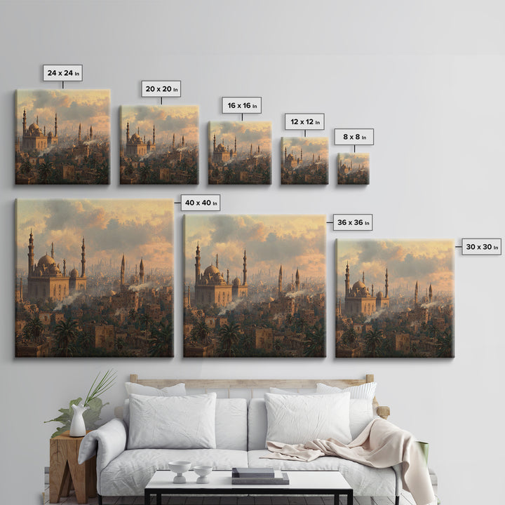 Cairo Mosque Skyline At Golden Hour Canvas Print, Islamic Wall Art, Middle Eastern Decor, Spiritual Cityscape Poster, Travel Art