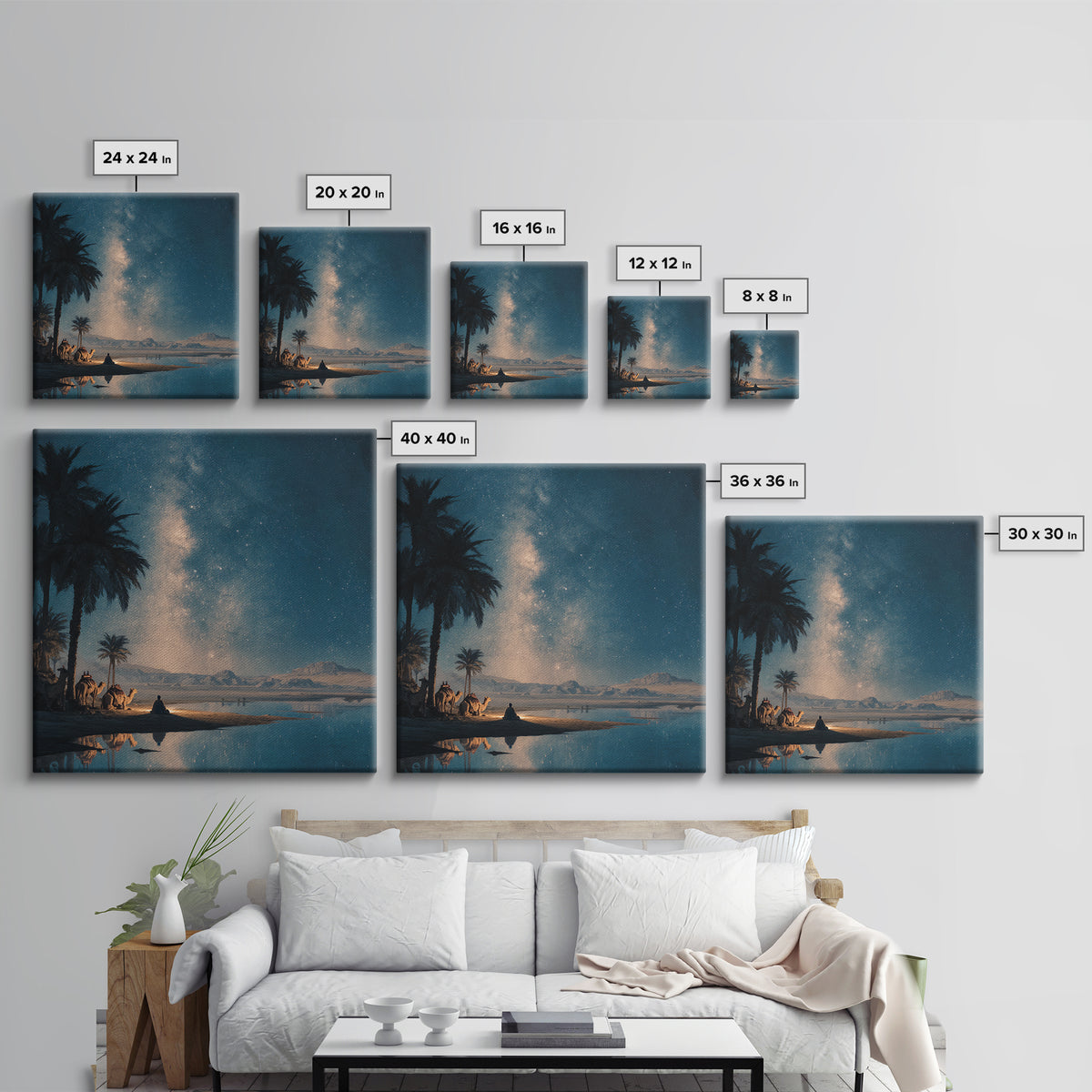 Starlit Desert Oasis With Camels Wall Art, Celestial Night Landscape Print For Boho Home Decor And Meditation Room Wall Decor