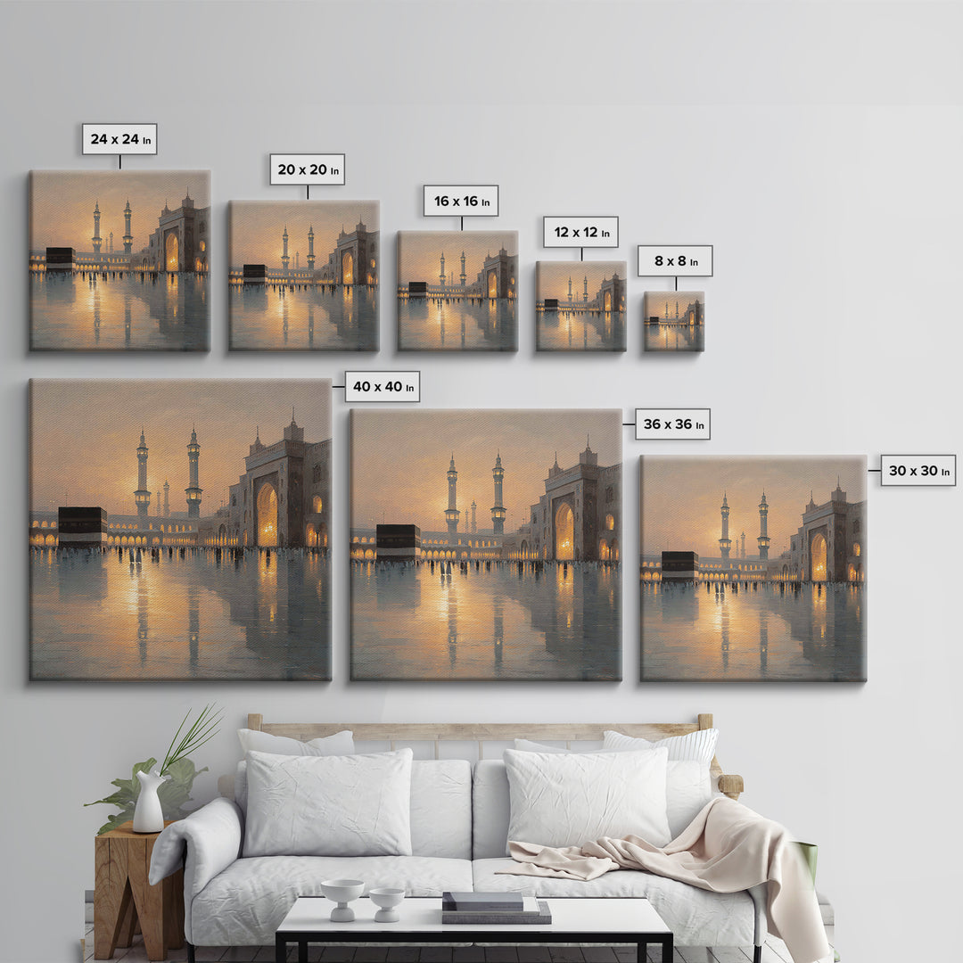 Mecca Kaaba Courtyard At Sunset Wall Art, Islamic Architecture Canvas Print, Hajj Travel Decor, Muslim Home Gift, Fine Art Print