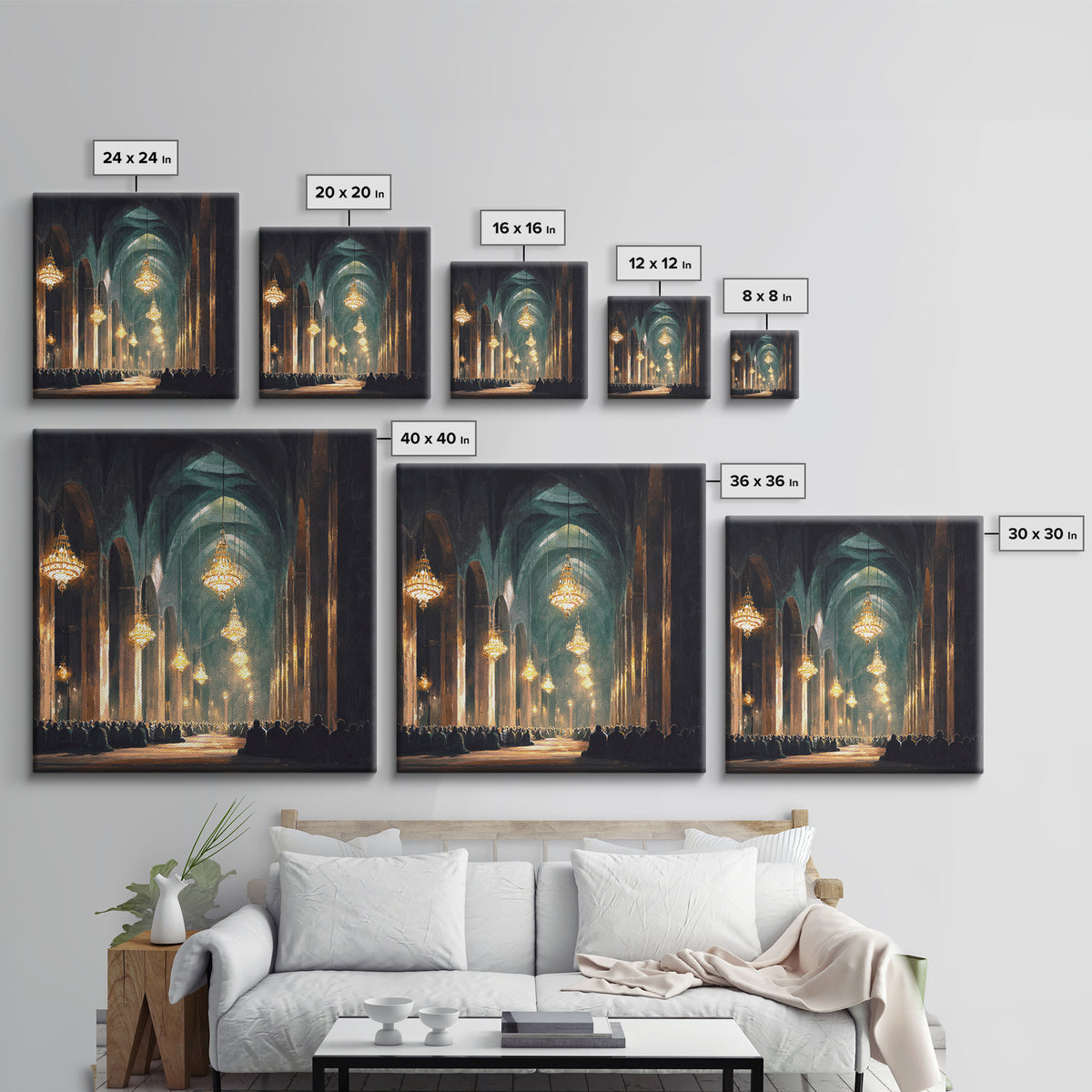 Grand Mosque Chandeliers Canvas Print, Islamic Architecture Wall Art, Spiritual Decor, Prayer Room Art, Elegant Home Decor