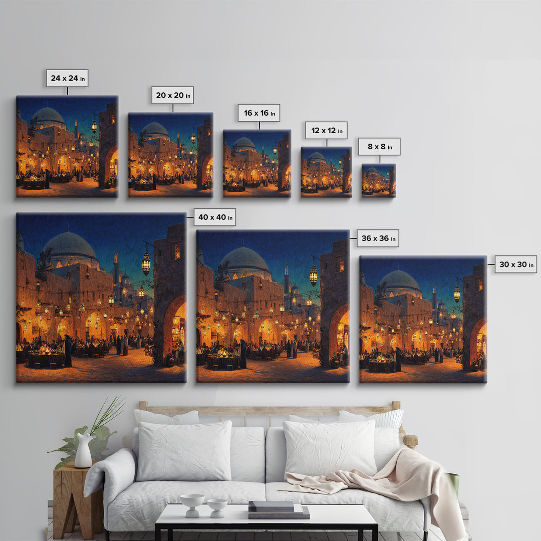 Lantern Lit Mosque Courtyard At Night Wall Art, Islamic Home Decor, Arabic Architecture Print, Ramadan Decor, Eid Gift Art