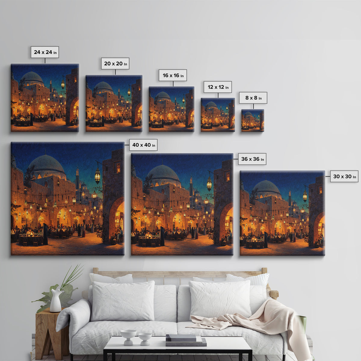 Lantern Lit Mosque Courtyard At Night Wall Art, Islamic Home Decor, Arabic Architecture Print, Ramadan Decor, Eid Gift Art