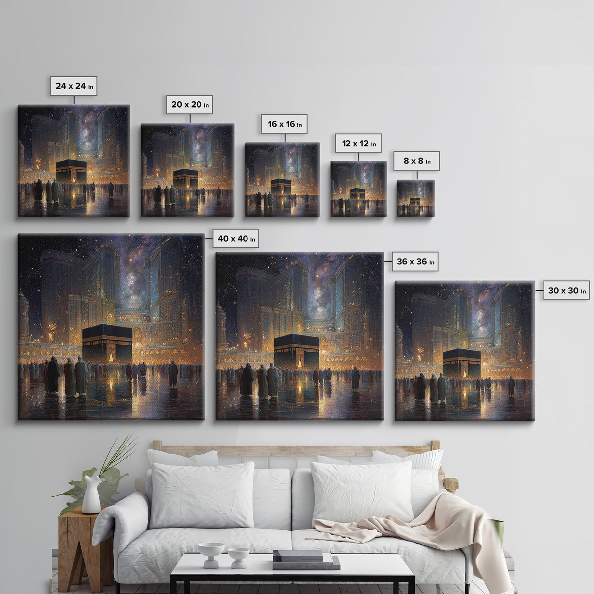 Kaaba At Mecca Under Starry Night Wall Art, Islamic Canvas Print, Quran Wall Decor, Ramadan Gift, Spiritual Muslim Home Decor