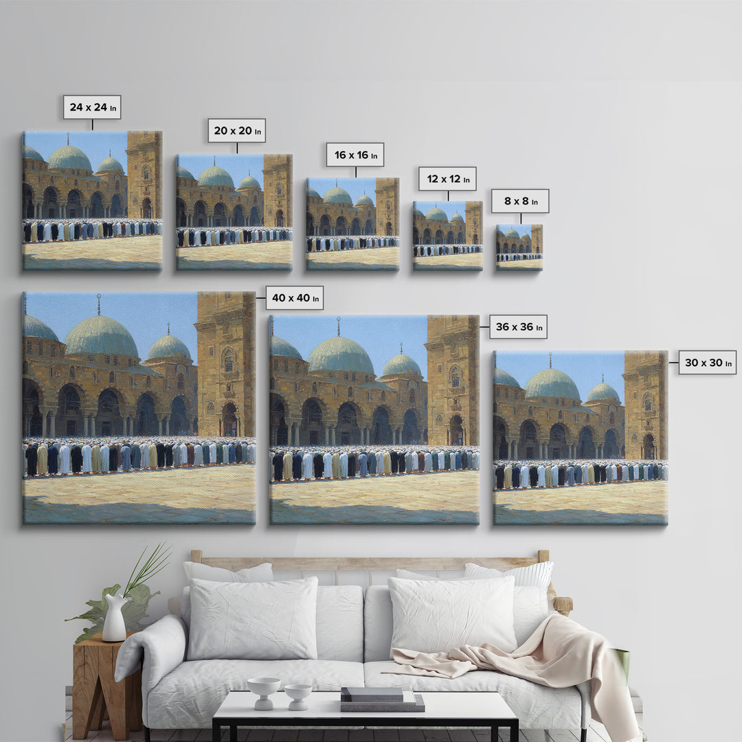 Sunlit Mosque Courtyard Prayer Wall Art, Islamic Architecture Canvas Print, Muslim Home Decor, Ramadan Gift, Spiritual Decor