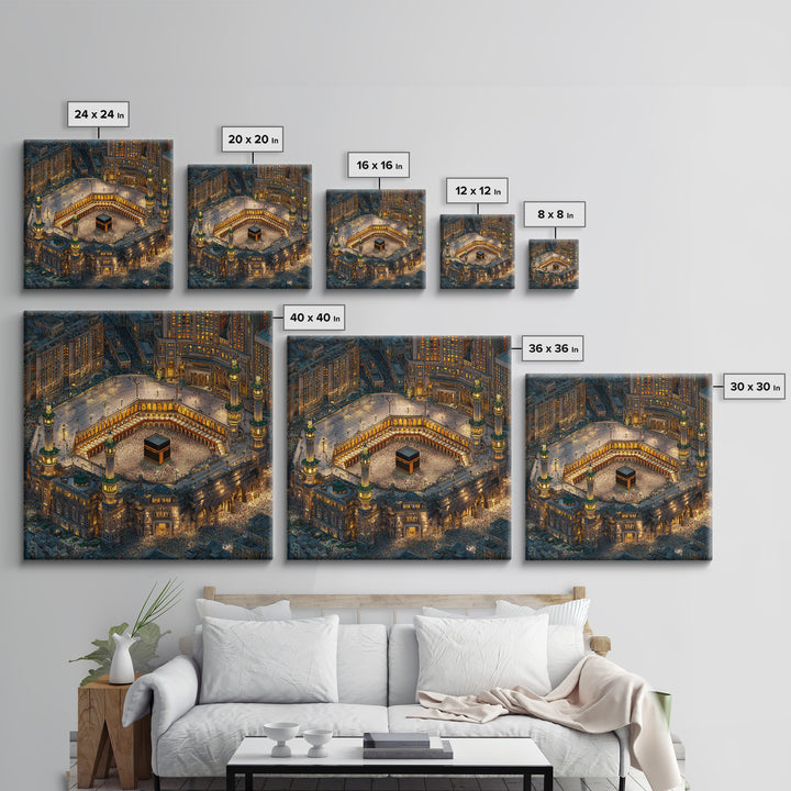 Illuminated Kaaba In Makkah At Night Wall Art, Islamic Home Decor, Quran Decor, Mosque Print, Eid Gift, Muslim Wall Decor