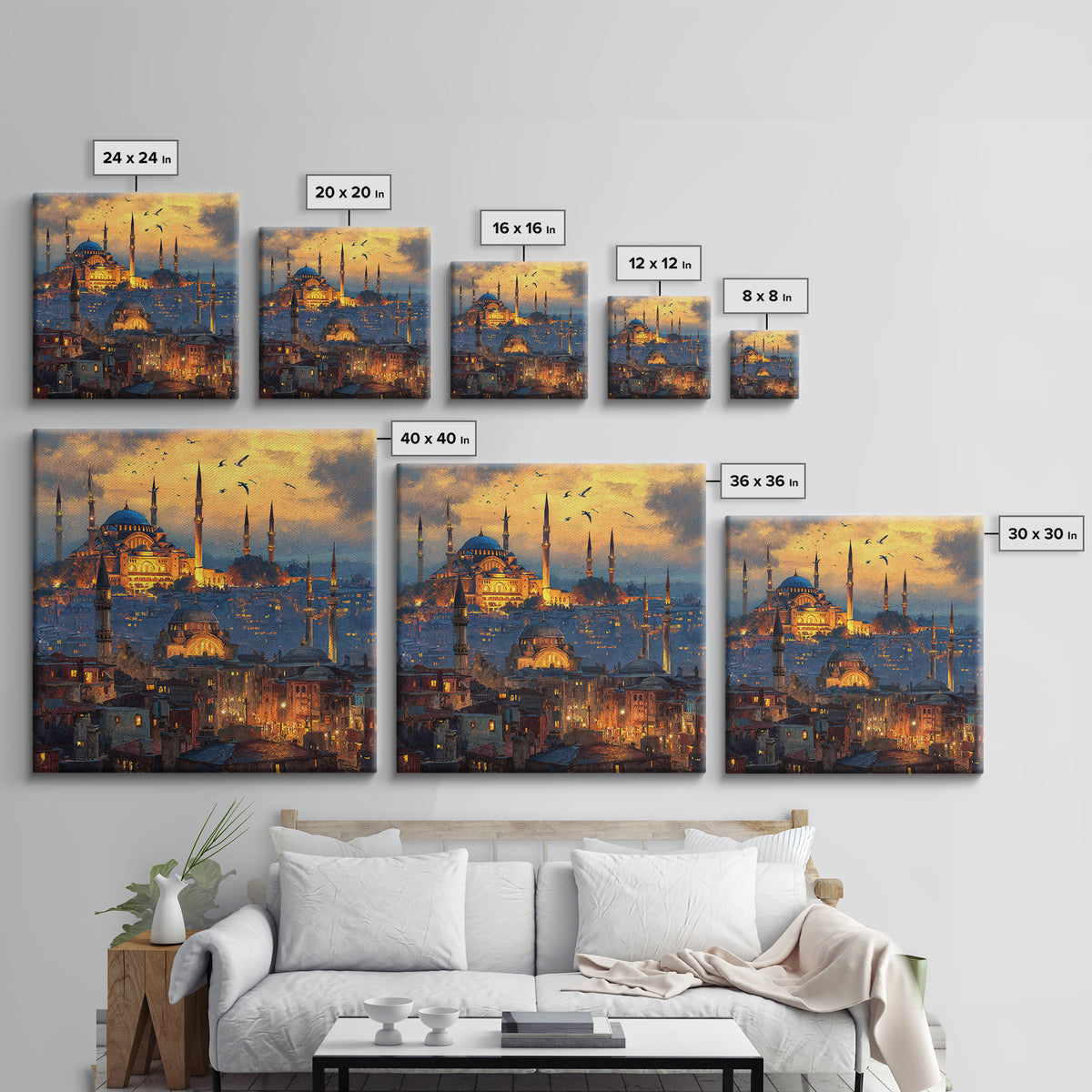 Glowing Istanbul Mosque Skyline Wall Art, Islamic Architecture Canvas Print, Travel Poster, Cityscape Art, Turkish Home Decor