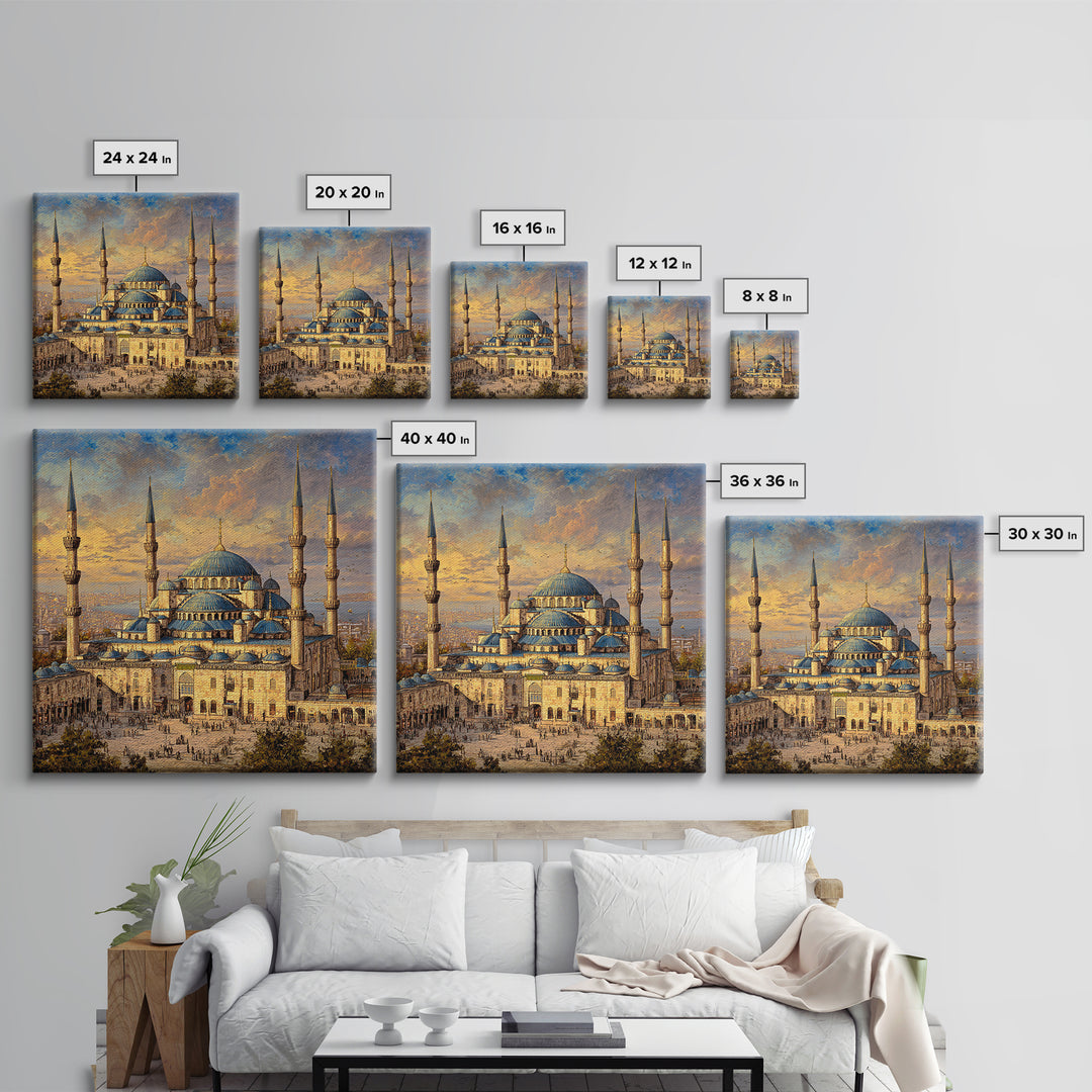 Blue Mosque Istanbul Framed Canvas Print, Islamic Architecture Wall Decor, Turkey Travel Poster, Elegant Living Room Art