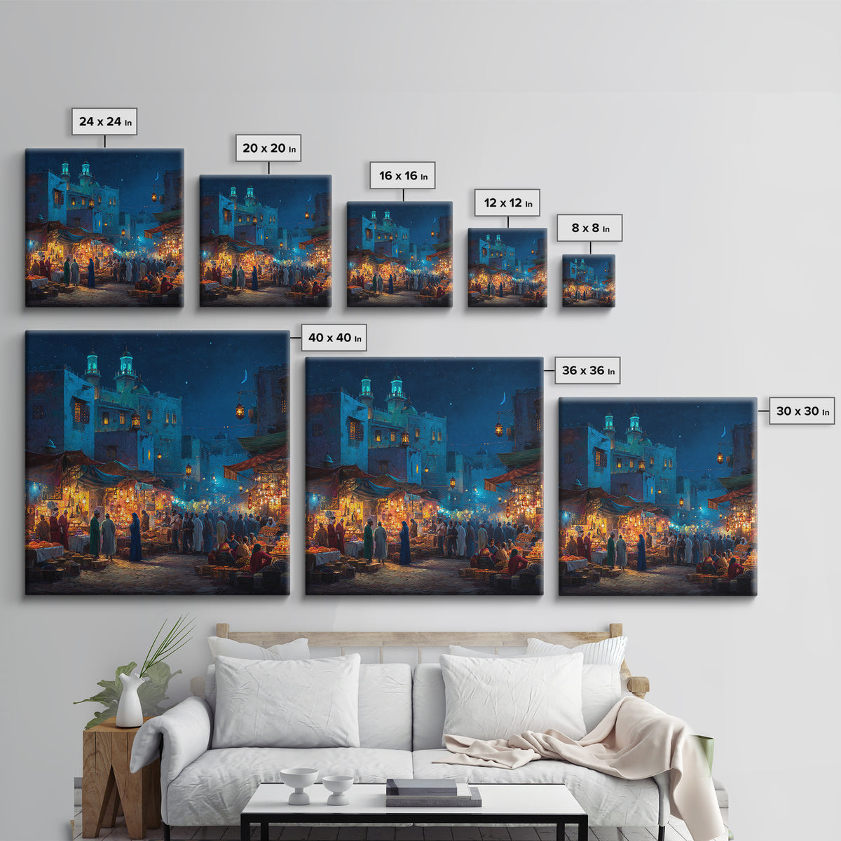 Lantern Lit Moroccan Night Market Wall Art, Islamic Architecture Canvas Print, Ramadan Decor, Middle Eastern Travel Poster