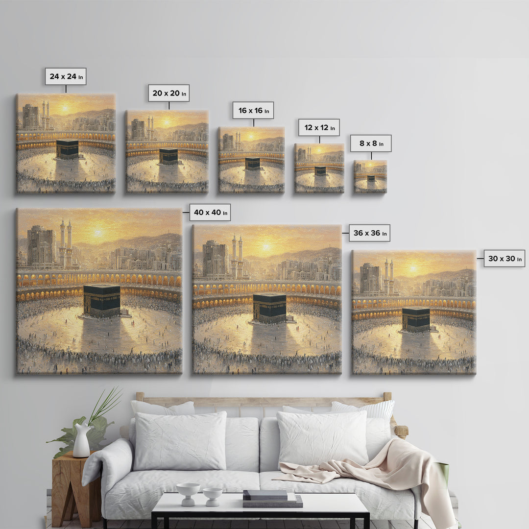Sunlit Kaaba At Mecca Framed Canvas Print, Islamic Wall Art, Quran Wall Decor, Spiritual Home Decor, Muslim Gift, Ramadan Decor