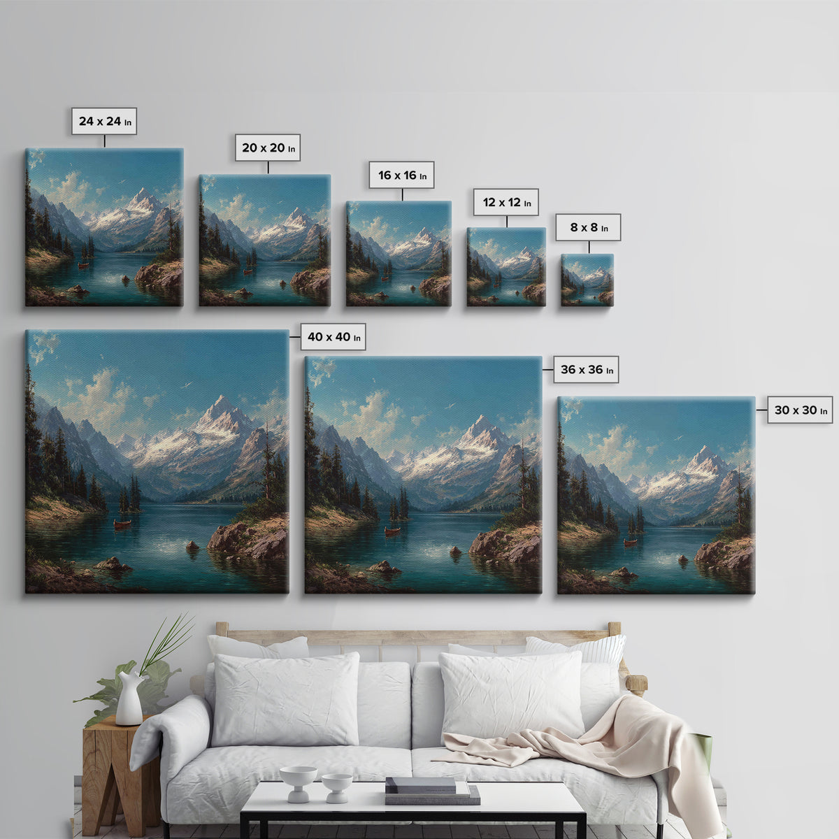 Alpine Lake With Snowy Peaks Wall Art, Mountain Landscape Canvas Print, Cabin Decor, Lake House Gift, Nature Art For Living Room