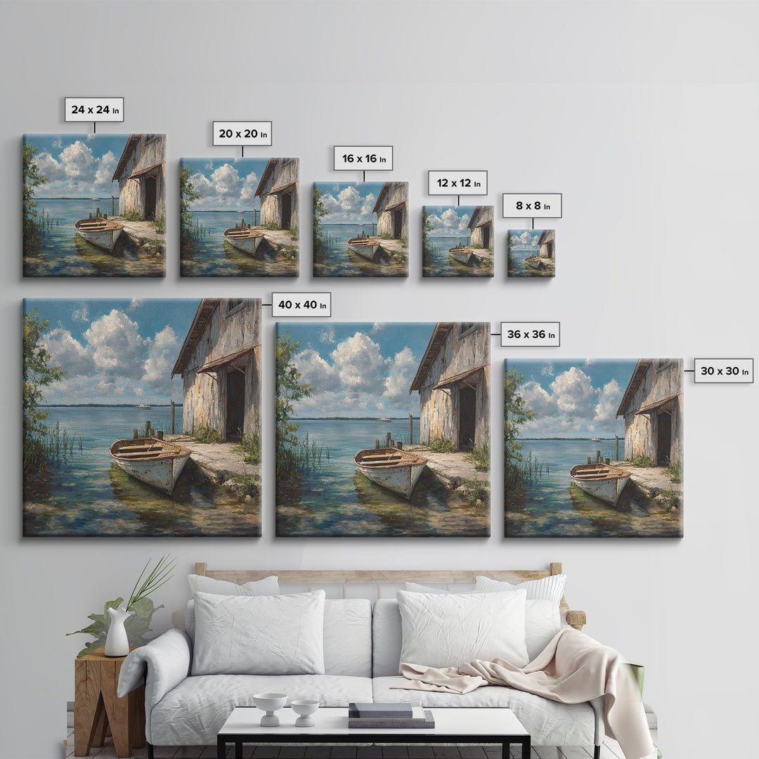 Peaceful Lakeside Barn Scene Wall Art Framed Canvas Print Rustic Country Home Decor For Living Room And Cozy Bedroom Decoration