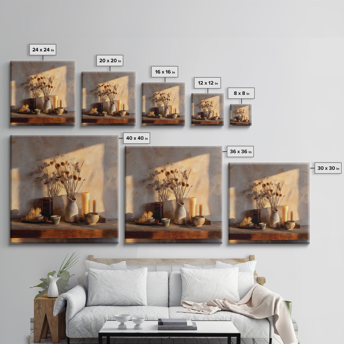 Rustic Dried Flower Still Life With Candles Wall Art, Neutral Wabi Sabi Decor, Farmhouse Shelf Fine Art Print, Warm Earth Tone Home Decor