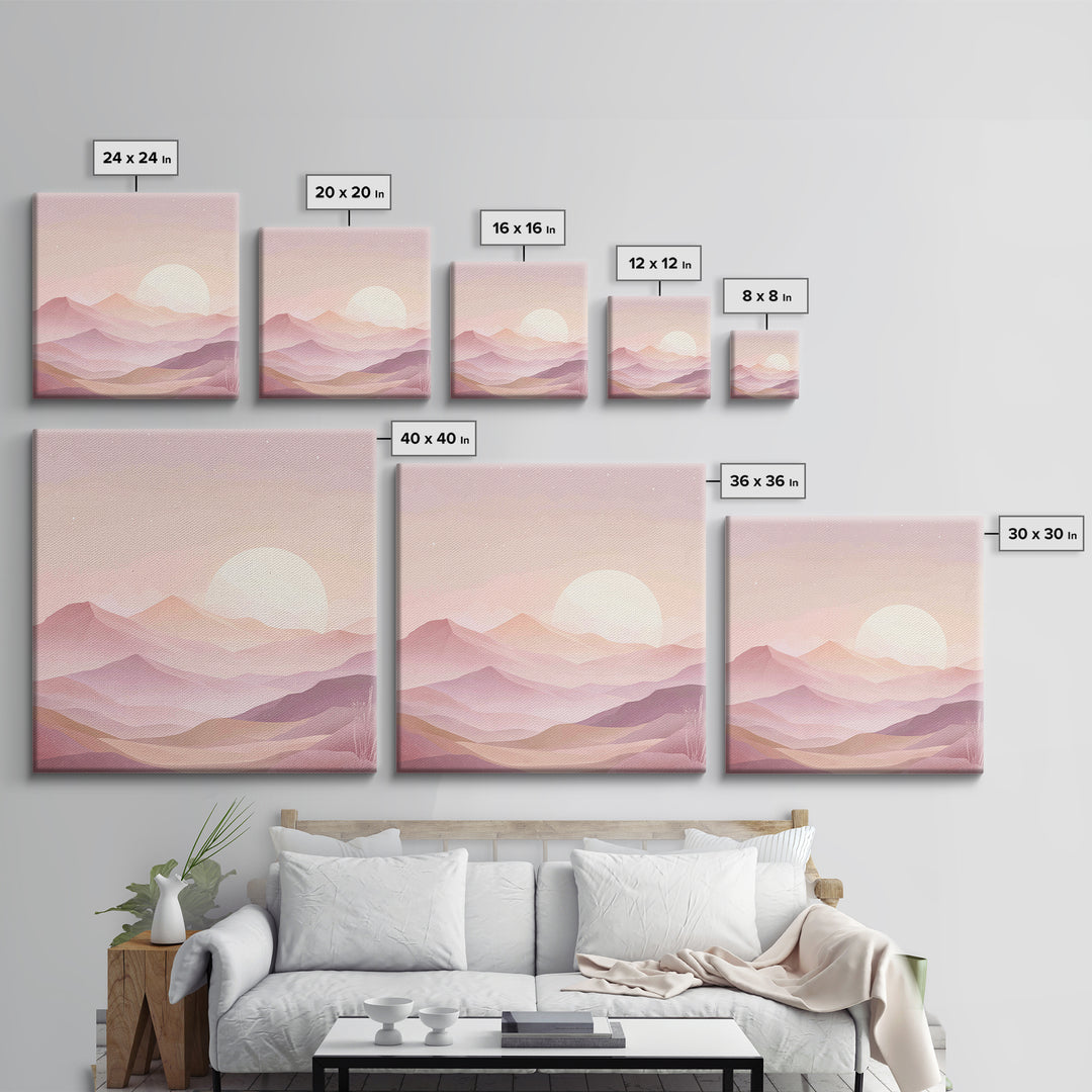 Minimalist Pink Moon Over Desert Mountains Wall Art, Celestial Landscape Print, Boho Bedroom Decor, Calming Nursery Art Gift