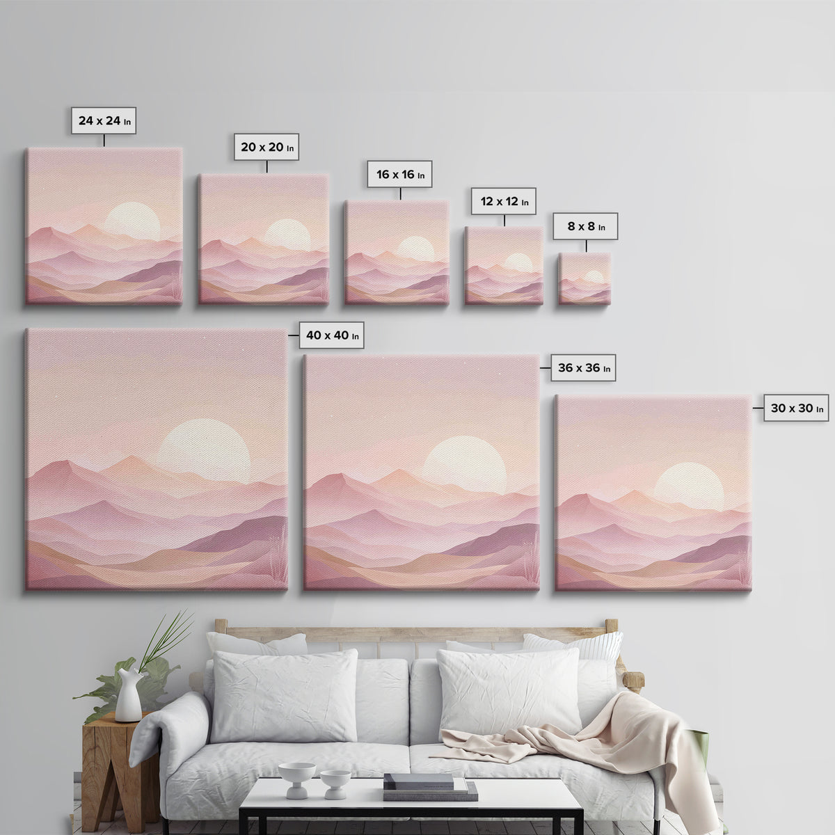 Minimalist Pink Moon Over Desert Mountains Wall Art, Celestial Landscape Print, Boho Bedroom Decor, Calming Nursery Art Gift