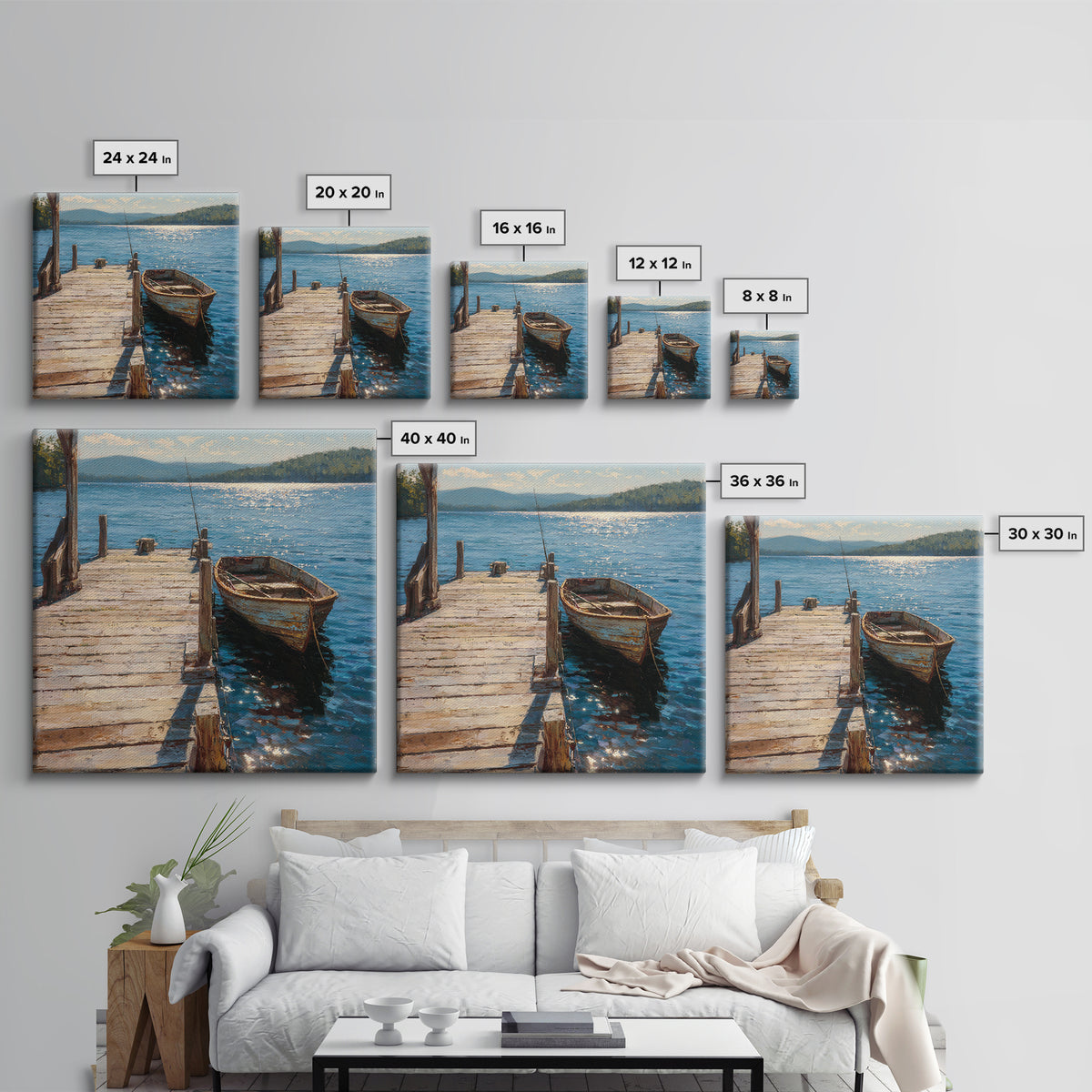 Rowboat On Lake Wall Art, Peaceful Lakeside Landscape Print, Rustic Cabin Decor, Serene Nature Lake Wall Art