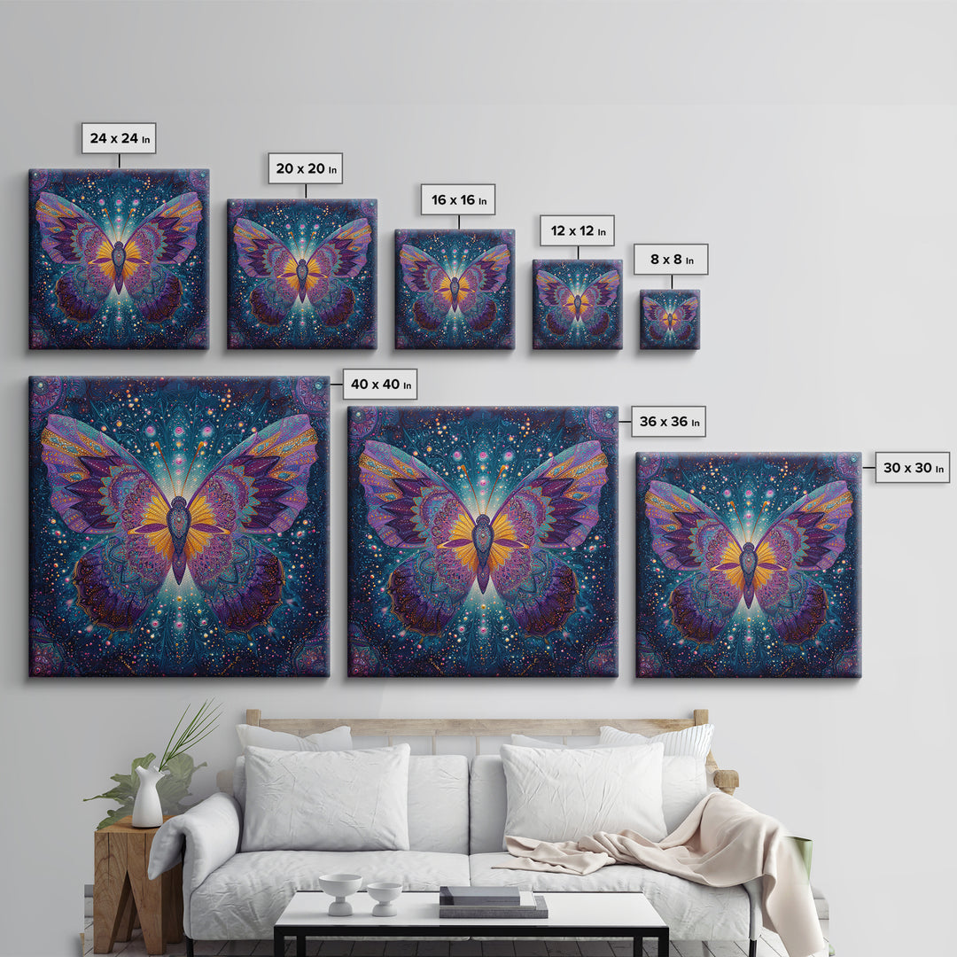 Mystical Butterfly In Cosmic Night Sky Wall Art, Colorful Boho Canvas Print, Spiritual Celestial Home Decor
