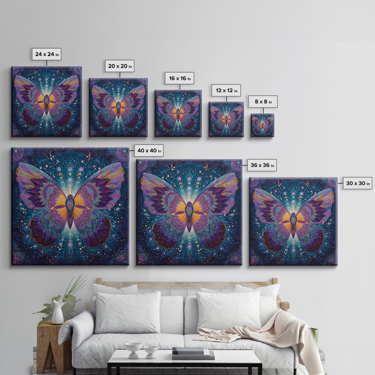 Mystical Butterfly In Cosmic Night Sky Wall Art, Colorful Boho Canvas Print, Spiritual Celestial Home Decor