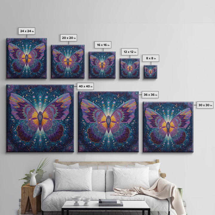 Mystical Butterfly In Cosmic Night Sky Wall Art, Colorful Boho Canvas Print, Spiritual Celestial Home Decor