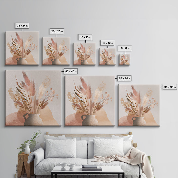 Neutral Pampas Grass Vase Wall Art, Boho Botanical Canvas Print, Earth Tone Floral Decor, Minimalist Living Room Wall Decor