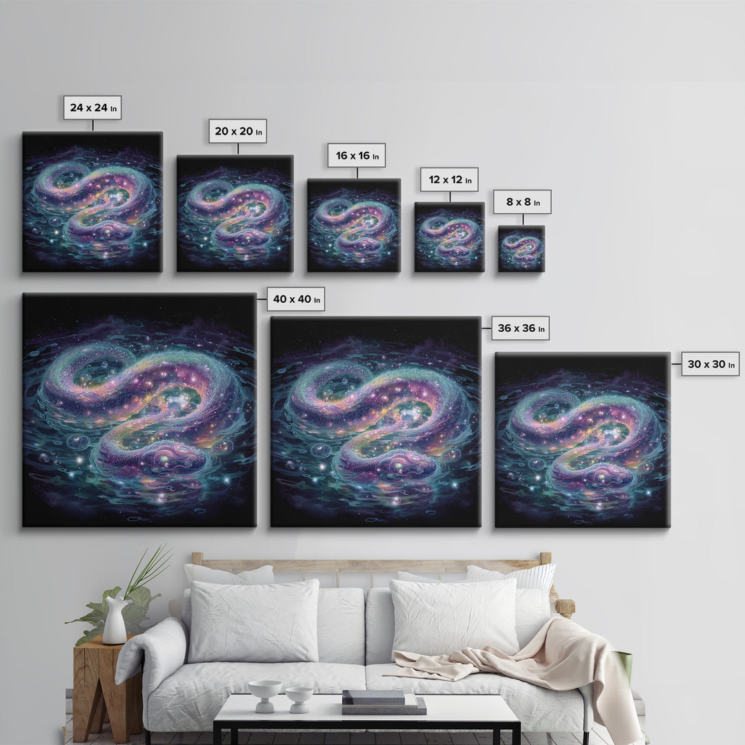 Cosmic Serpent Galaxy Wall Art, Mystical Space Dragon Framed Canvas Print, Celestial Fantasy Art For Modern Living Room Decor