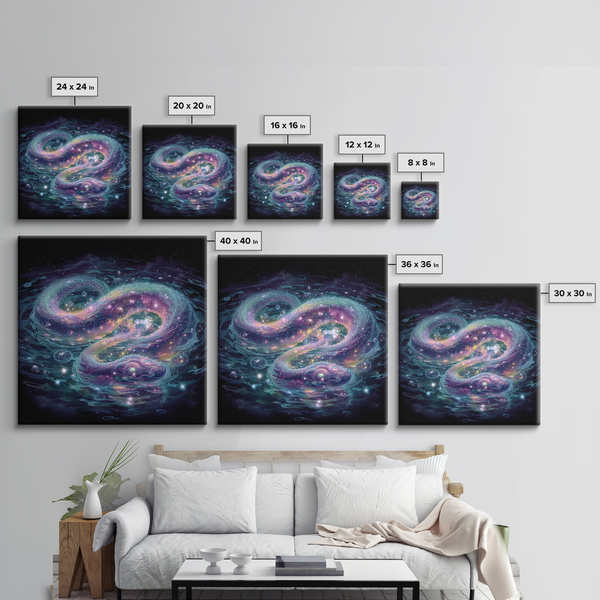 Cosmic Serpent Galaxy Wall Art, Mystical Space Dragon Framed Canvas Print, Celestial Fantasy Art For Modern Living Room Decor