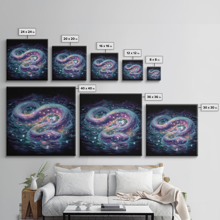 Cosmic Serpent Galaxy Wall Art, Mystical Space Dragon Framed Canvas Print, Celestial Fantasy Art For Modern Living Room Decor