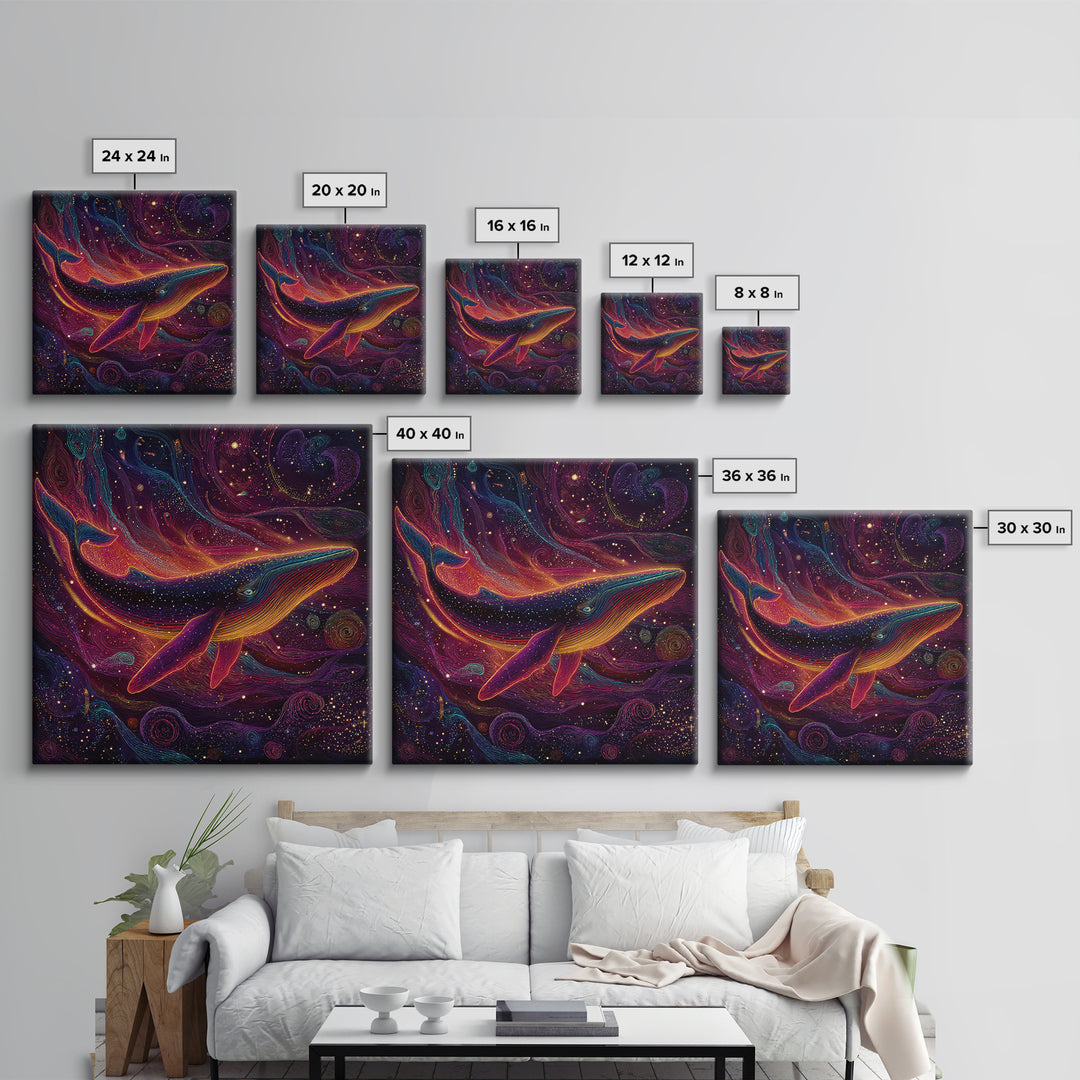 Colorful Cosmic Whale Swimming In Galaxy Wall Art, Psychedelic Space Art Print, Fantasy Ocean Decor, Kids Room Canvas Print