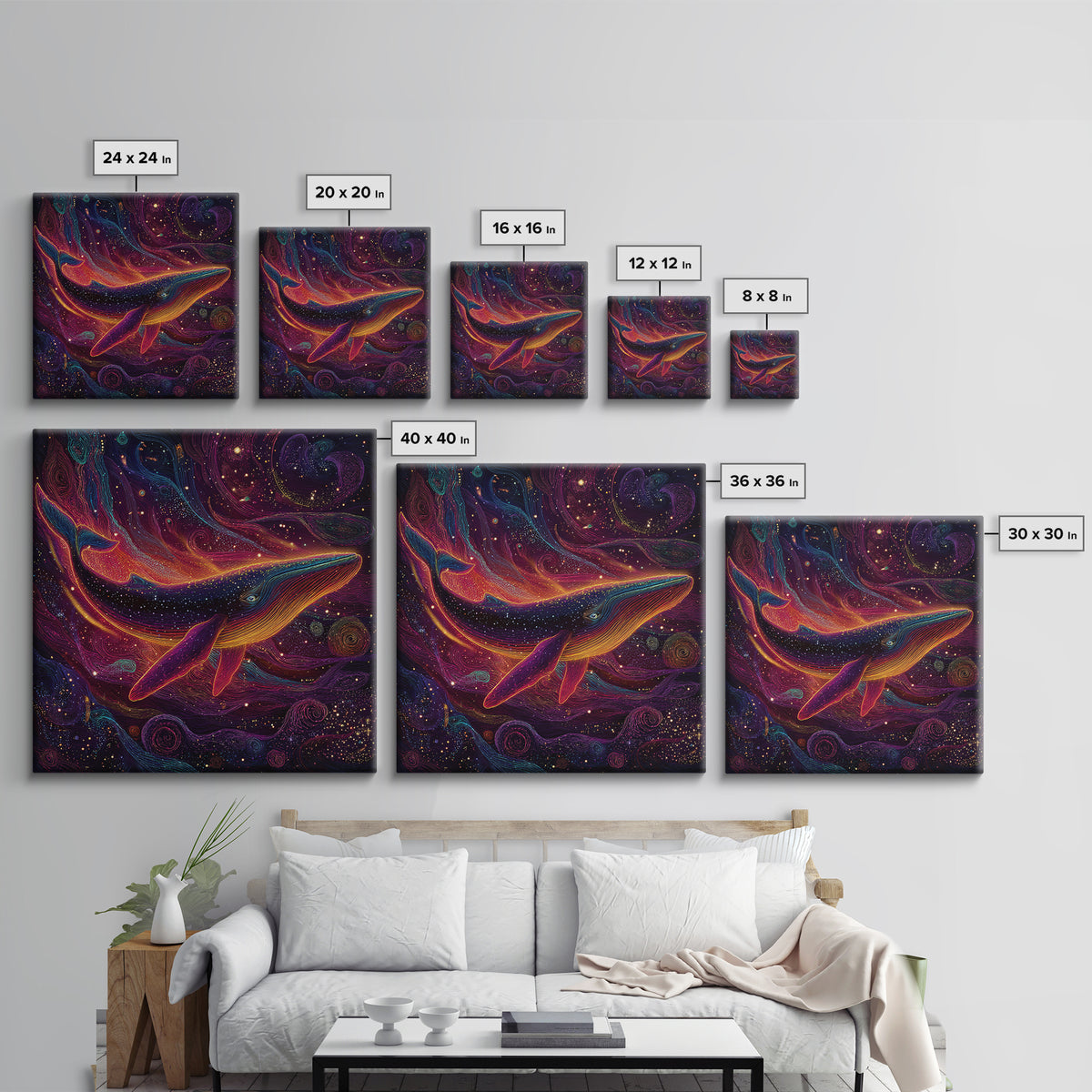 Colorful Cosmic Whale Swimming In Galaxy Wall Art, Psychedelic Space Art Print, Fantasy Ocean Decor, Kids Room Canvas Print