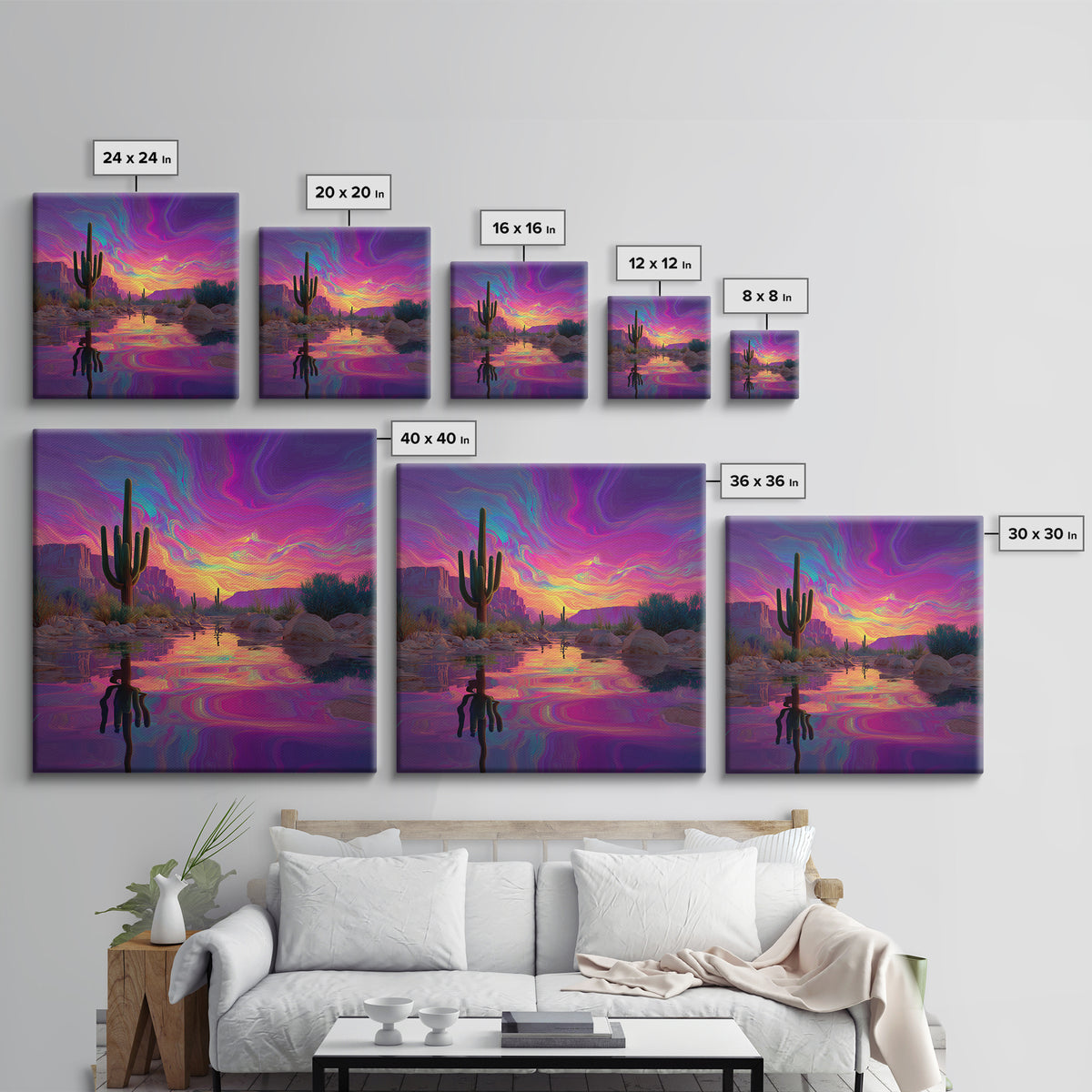 Neon Desert Cactus Sunset Wall Art Canvas Print Colorful Southwestern Landscape Art Modern Home Decor