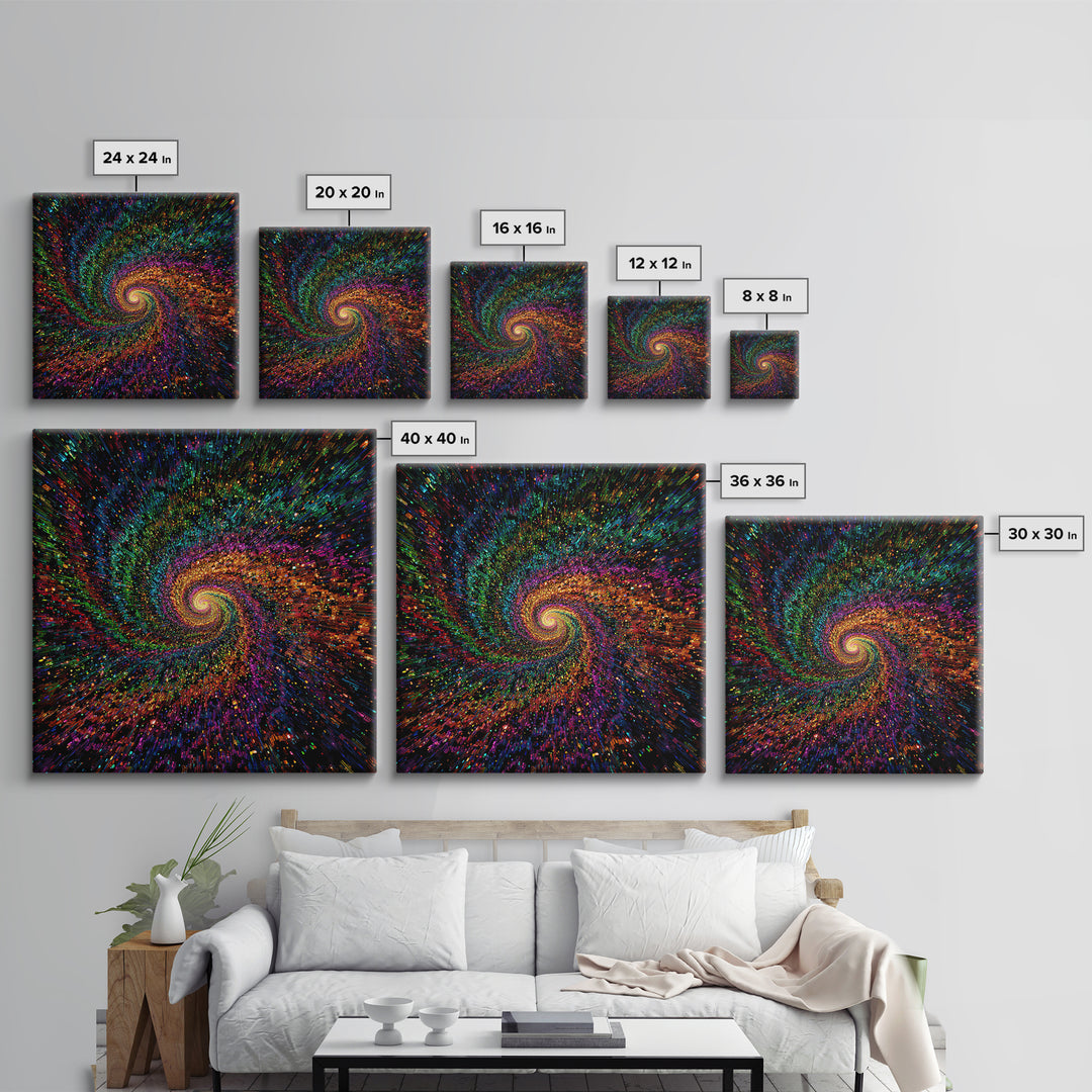 Rainbow Galaxy Spiral Wall Art, Colorful Cosmic Abstract Painting, Psychedelic Universe Decor, Modern Statement Canvas Print