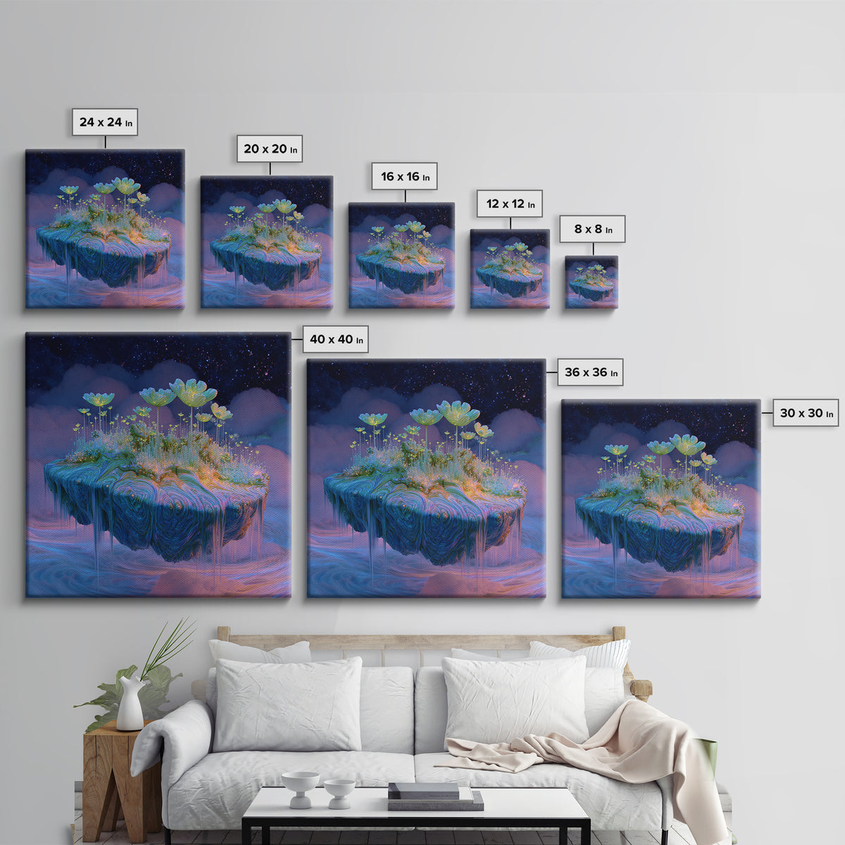 Floating Fantasy Island Wall Art, Surreal Dreamy Landscape Canvas Print, Whimsical Celestial Decor, Colorful Fantasy Art