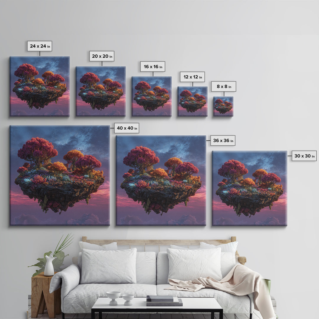 Floating Island Fantasy Landscape Canvas Print, Colorful Surreal Art, Dreamy Sky Wall Art, Fantasy Home Decor Living Room