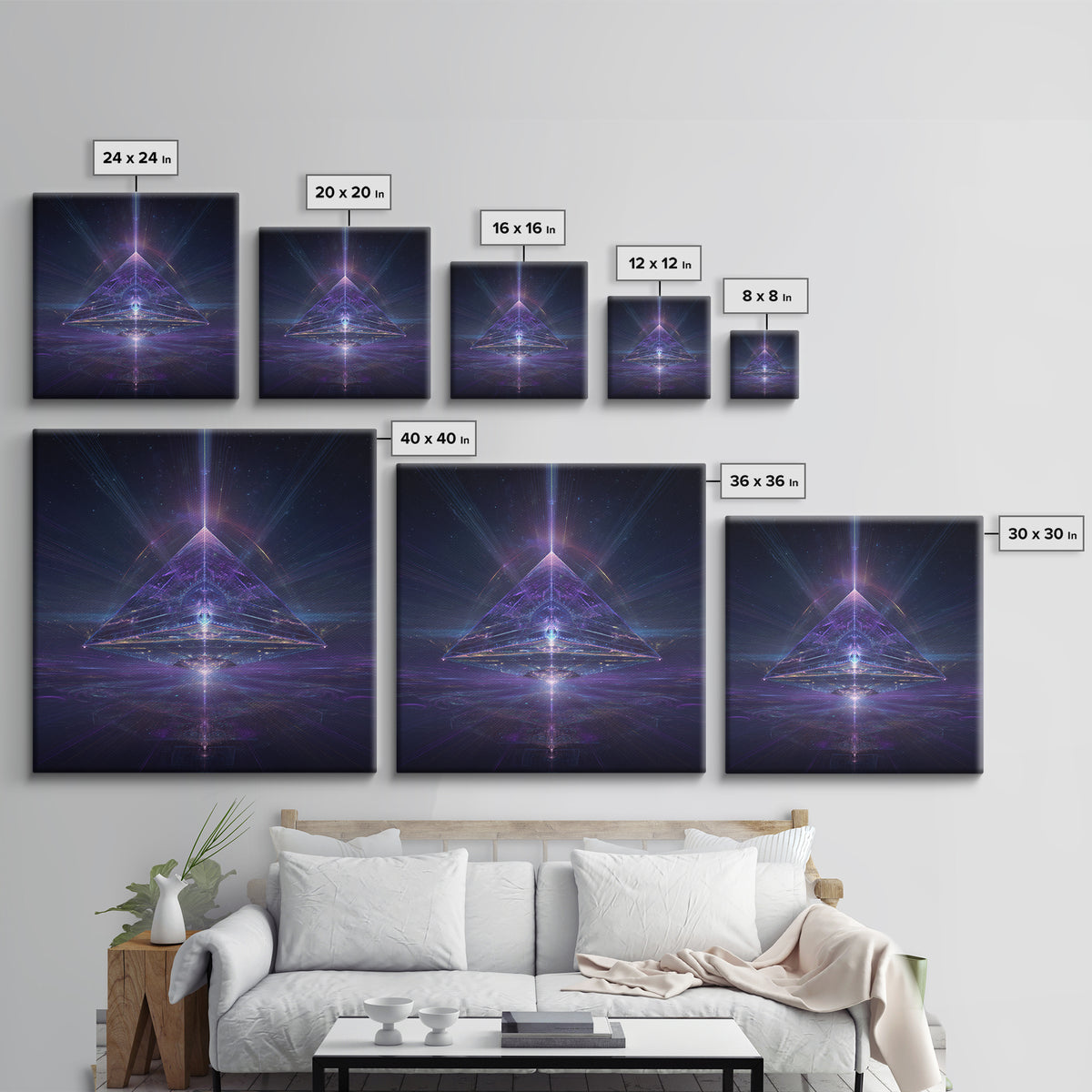 Cosmic Pyramid Portal Celestial Wall Art, Mystical Purple Galaxy Framed Canvas Print For Spiritual Meditation Decor