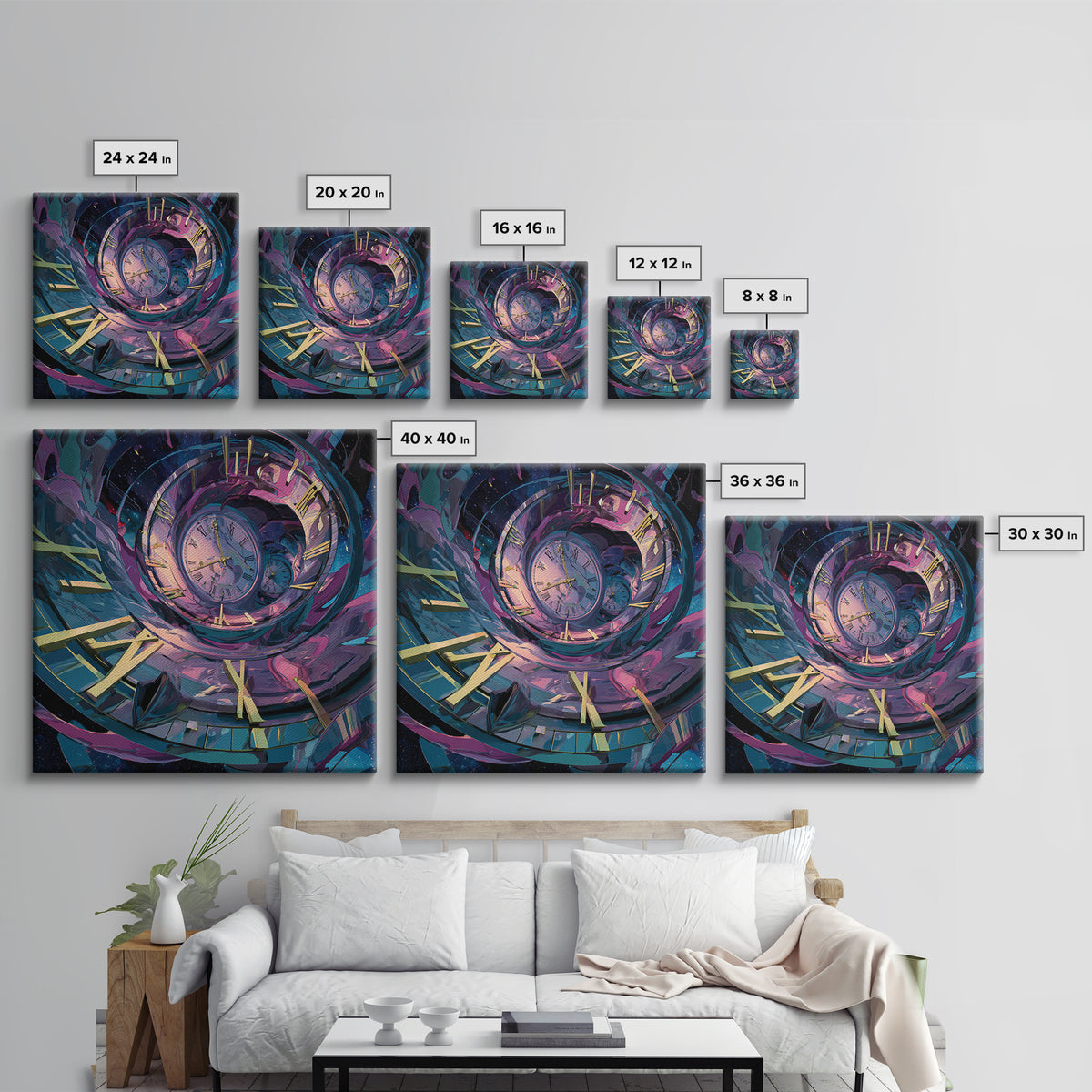 Surreal Spiral Clock Portal Wall Art, Cosmic Time Travel Canvas Print, Futuristic Sci Fi Decor For Office And Living Room