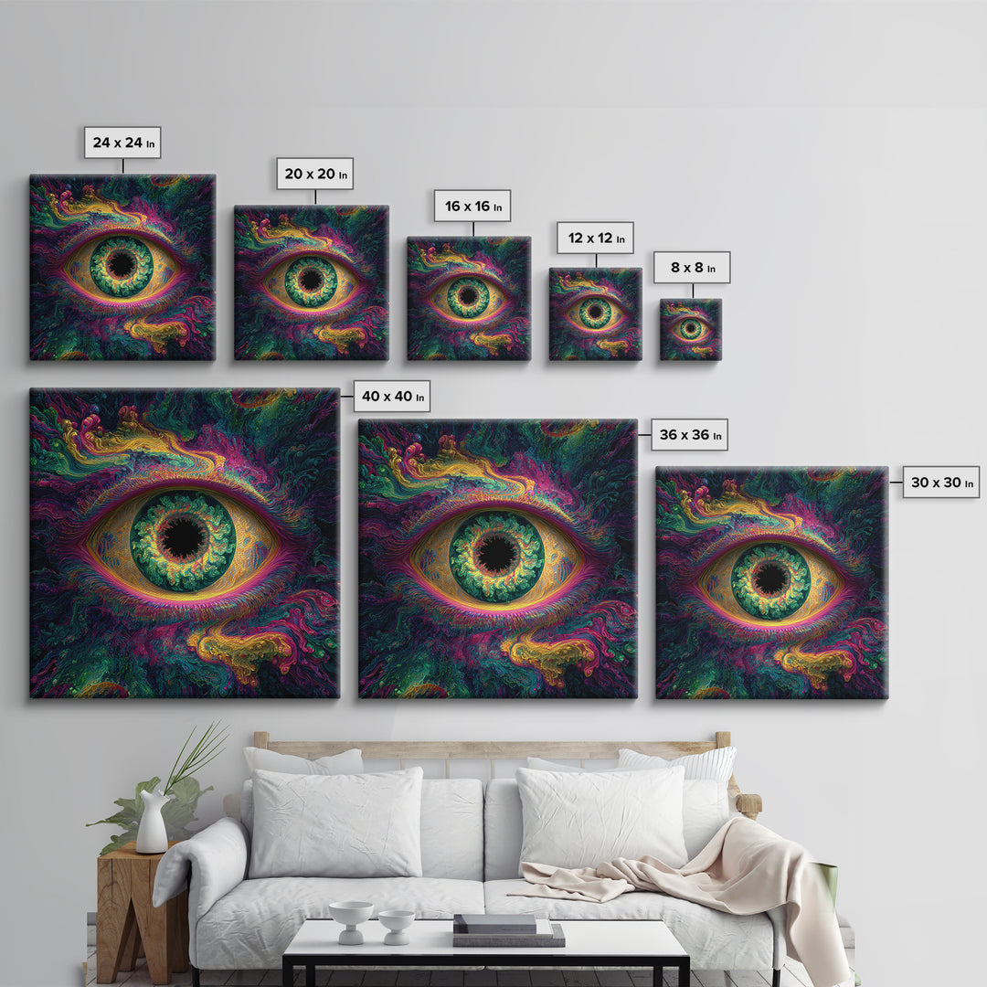 Psychedelic Cosmic Eye Abstract Wall Art, Trippy Colorful Visionary Canvas Print, Mystical Boho Room Decor