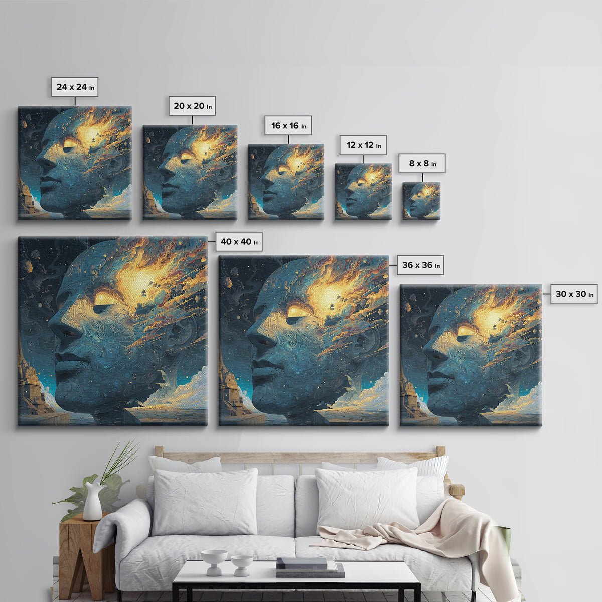 Surreal Cosmic Face Wall Art, Abstract Galaxy Portrait Canvas Print, Psychedelic Sci Fi Fantasy Art For Modern Home Decor