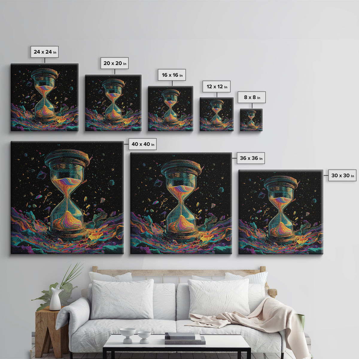 Cosmic Hourglass Surreal Space Art Wall Art Print, Colorful Abstract Painting, Modern Home Decor Canvas Print