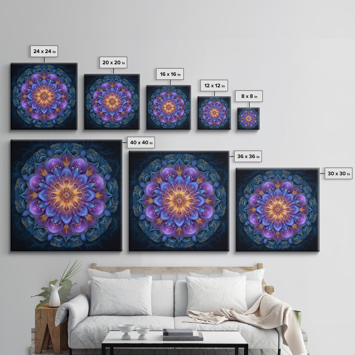 Vibrant Mandala Flower Wall Art, Colorful Boho Sacred Geometry Canvas Print, Meditation Room Decor And Modern Spiritual Art
