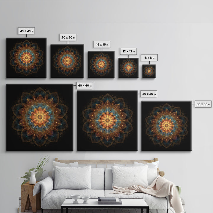 Intricate Golden Mandala On Black Celestial Sacred Geometry Wall Art Canvas Print Boho Spiritual Home Decor