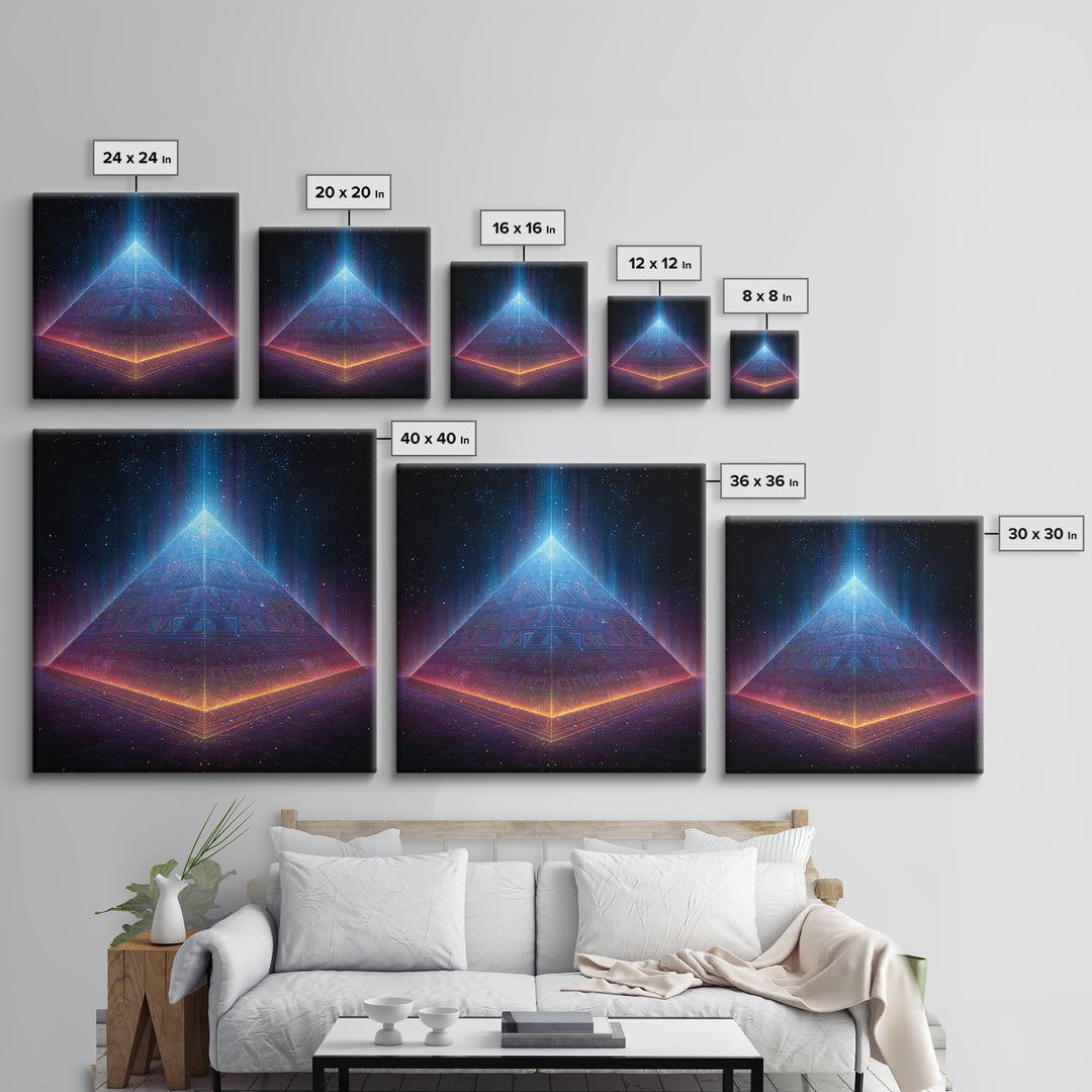 Luminous Pyramid In Space Wall Art, Futuristic Cosmic Landscape Canvas Print, Sci Fi Galaxy Decor For Gaming Or Media Room