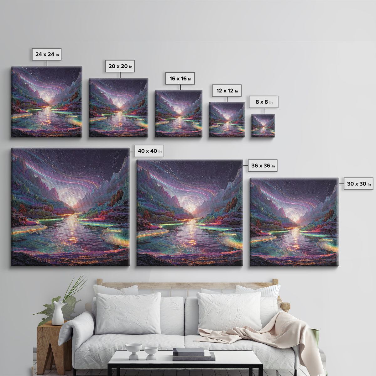 Psychedelic Cosmic River Landscape Wall Art, Vibrant Fantasy Canvas Print, Abstract Landscape Art For Modern Home Decor