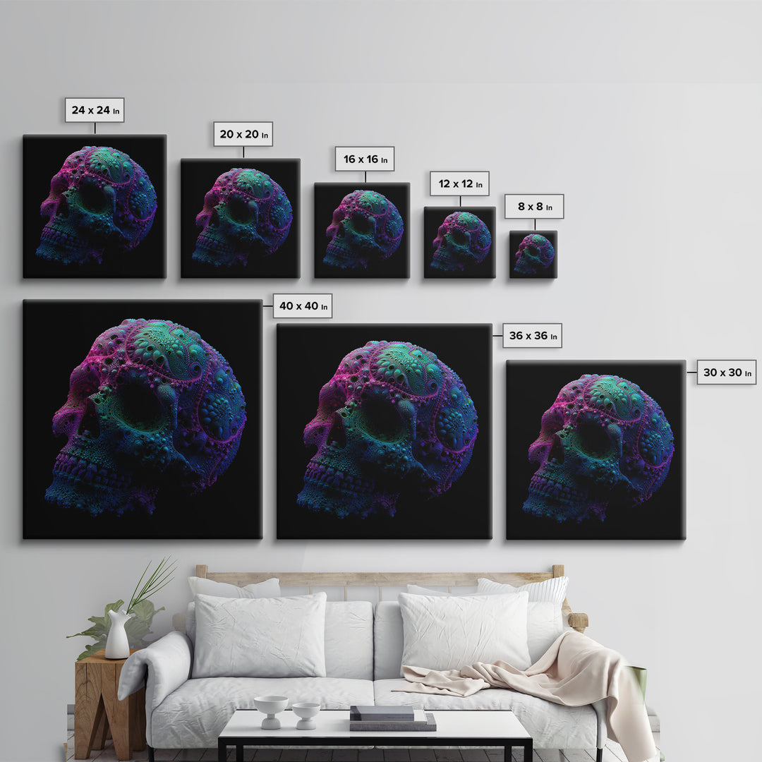 Psychedelic Neon Skull Wall Art, Colorful Surreal Skull Canvas Print, Modern Abstract Art, Trendy Home Decor