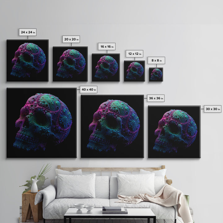 Psychedelic Neon Skull Wall Art, Colorful Surreal Skull Canvas Print, Modern Abstract Art, Trendy Home Decor