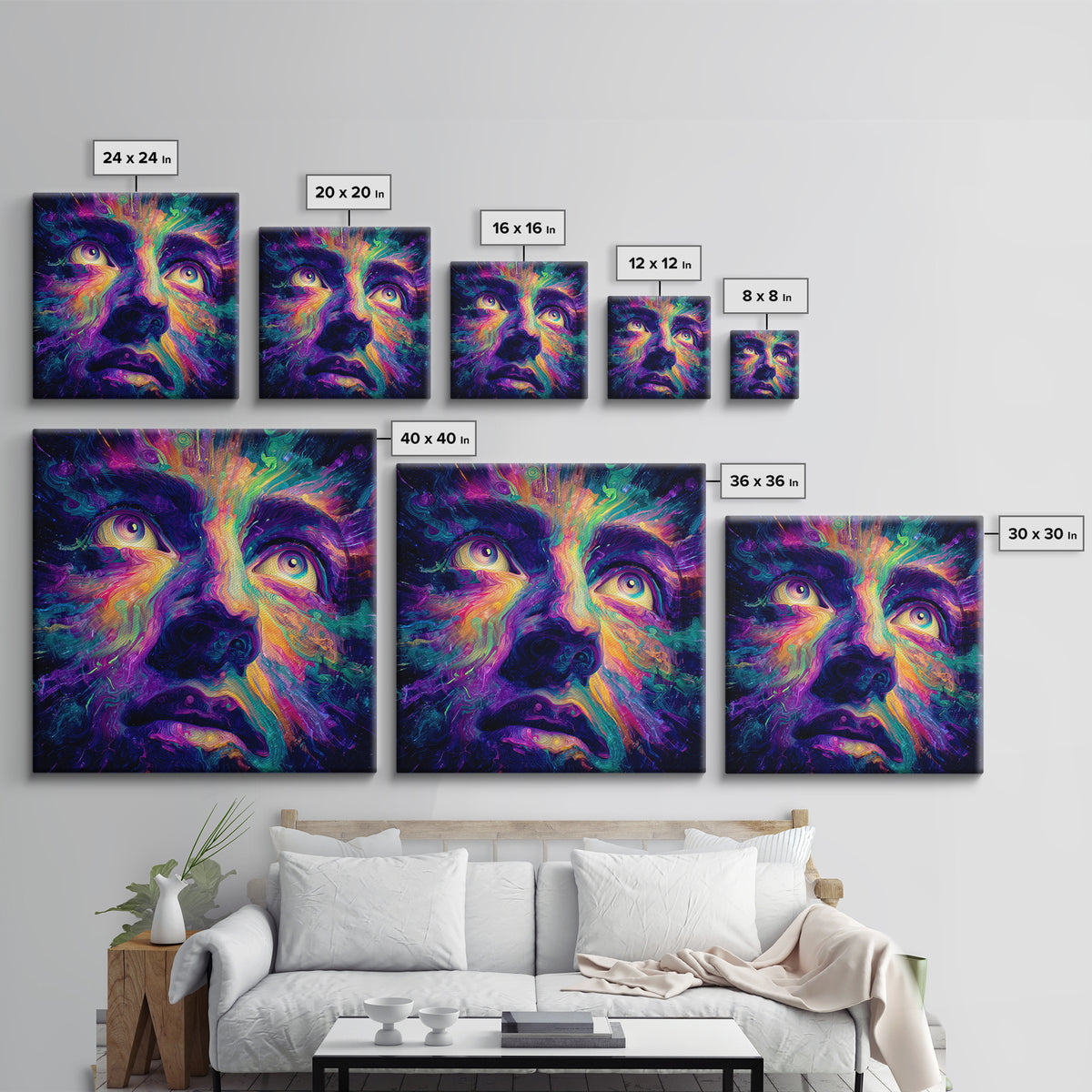Psychedelic Rainbow Face Abstract Art Wall Art, Colorful Trippy Canvas Print, Modern Boho Aesthetic Room Decor