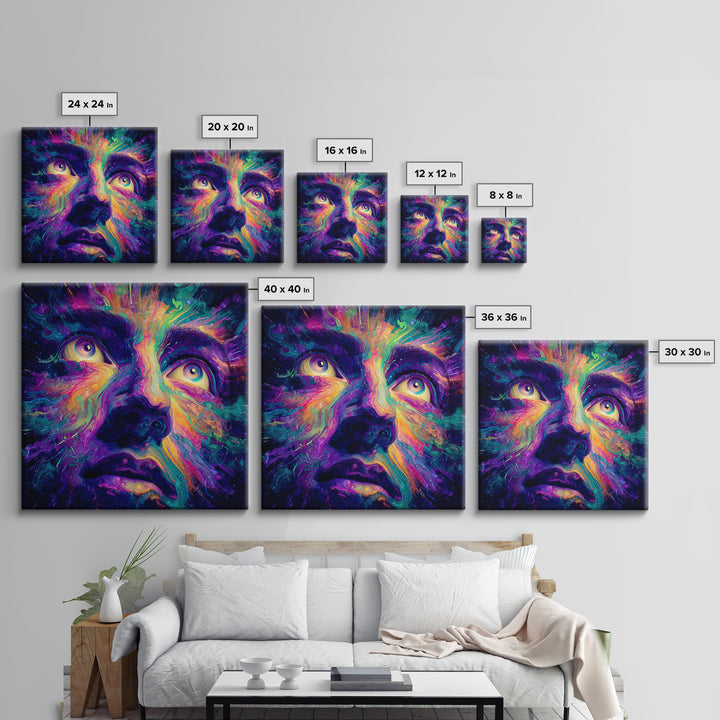 Psychedelic Rainbow Face Abstract Art Wall Art, Colorful Trippy Canvas Print, Modern Boho Aesthetic Room Decor
